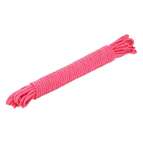 sourcing map Polypropylene Rope Braid Cord 15M/49.2ft 8mm Dia Pink for Indoor Outdoor Camping Clothes Line