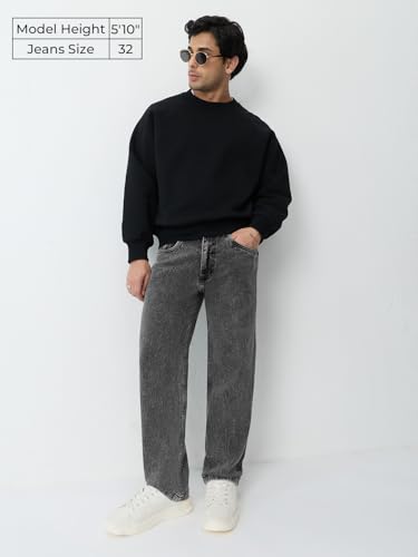 Image of The Souled Store Baggy-Fit Denim: Men and Boys Zip Fly Washed Cotton Spandex Lightweight Durable Everyday Streetwear Baggy Fit Jeans