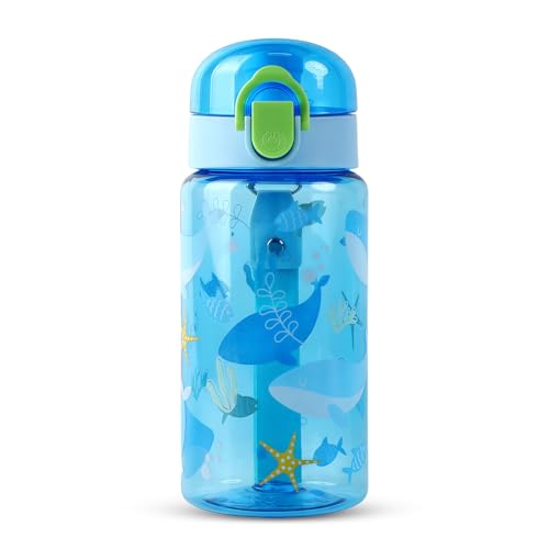 MHwan Kids Water Bottles, 550ml Sturdy and Shatterproof, Leakproof, BPA-Free, Cute Ocean World Toddler Water Bottle For Girls and Boys, Suitable For School and Travel, with Detachable Carrying Handle