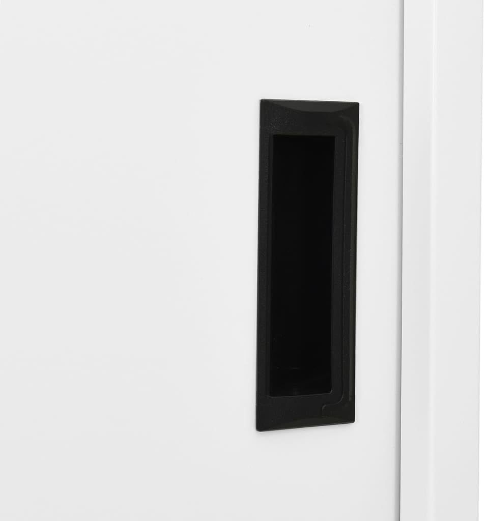 Office Cabinet White Steel with Tempered Glass, Large Storage Cabinet with Adjustable Shelves, Sliding Doors, Locking Storage Locker for Office or Home Use