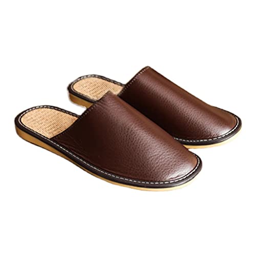 Leather Slippers For Men Indoor Outdoor，Fashion Non-Slip Home Slippers，Unisex Genuine Leather Slippers Flat House Shoes Closed Toe Slip On Outdoor Indoor3