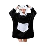 C hello cloud Oversized Hoodie Blanket, Wearable Blanket sweatshirt, Ultra Soft Sherpa Fleece Comfy Snuggle Hoodie, Comfy Snuggle Pullover for Women Men, Black White Panda