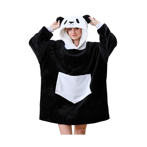 C hello cloud Oversized Hoodie Blanket Wearable Blanket sweatshirt Ultra Soft Sherpa Fleece Comfy Snuggle Hoodie Comfy Snuggle Pullover for Women Men Black White Panda