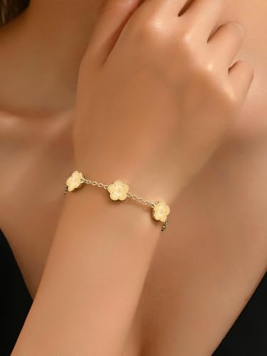 14K Gold Plated Dainty Four Leaf Clover Dot Bracelets for Women Lucky Flower Jewelry2