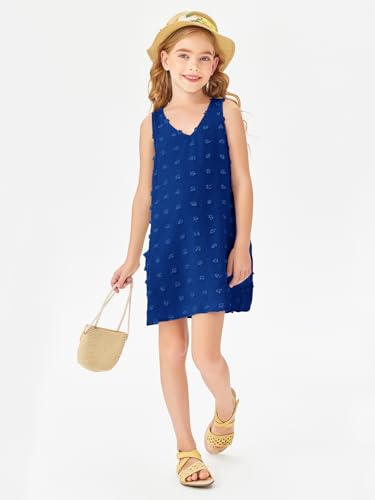 Image of Batermoon Girls Swim Cover Up V Neck Swiss Polka Dot Summer Beach Dress | Kids Cover-Ups, Sleeveless Vacation Swimwuits, Boho Cute Dresses with Pockets 4-14 Years