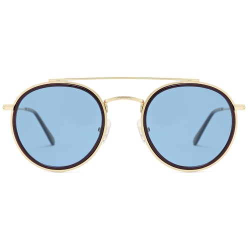 Image of SOJOS Retro Vintage Round Polarized Sunglasses for Women Men Double Bridge Circle Sunnies SJ1104