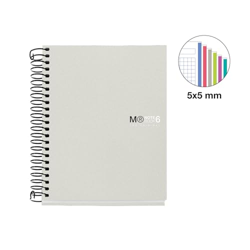 Image of Miquelrius - The Original A6 Notebook, 6 Coloured Stripes, Opaque Polypropylene Cover, Size 105 x 148 mm, No Drilling, 150 Sheets of 70 g /m, 5 mm Square, Grey