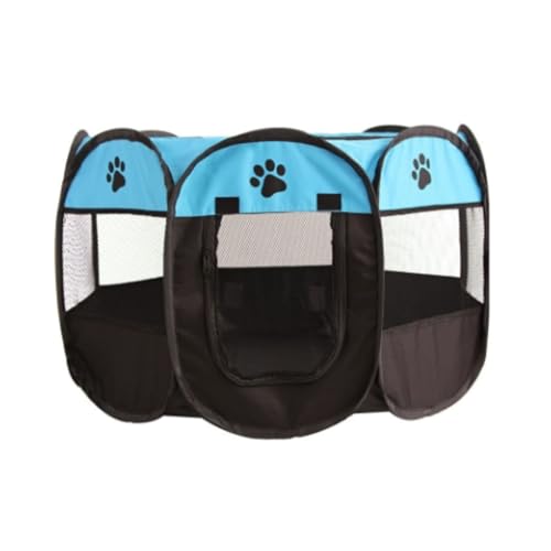 VIfn 折り畳み猫用産房 オールインワンペットケージ 露?用テント ペット用産房 八角ケージ (ブルー,114*114*60cm)