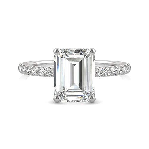 Charles & Colvard 14K White Gold Moissanite 9x7mm Emerald Engagement Ring, 2.76cttw DEW4