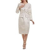 Women's 2 Piece Dress Church Suits Mother Gifts Formal Occasion Party Elegant Jacquard Embroidery Jacket Church Set Beige