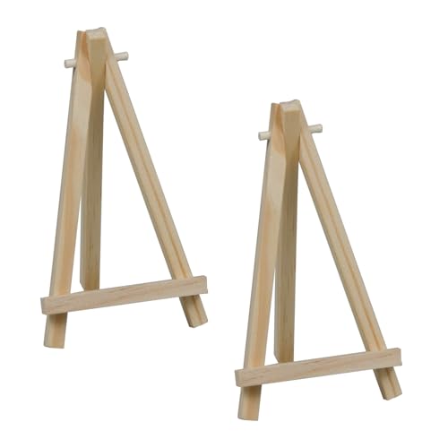 2 Pcs Mini Wooden Display Easels Small Tabletop Easel Stands for Canvas Photos Art Crafts Weddings Business Cards and Signs Natural Wood Triangle Easels for Decoration and Display (5.9x3.1)