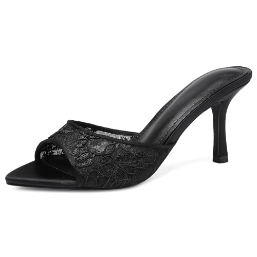 Image of Riekhany High Heel Mules for Women Slip On Open Pointed Toe Classy Patent Leather Stiletto Pumps Formal Slingback Mule Sandals Dress Walking Shoes