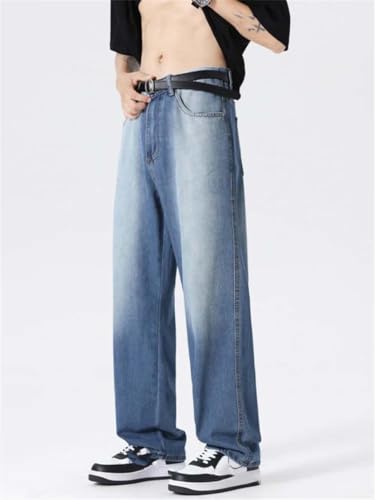 Hndudnff Men's Summer Casual Wide Leg Jeans Loose Straight Distressed Trendy Long Denim Pants2