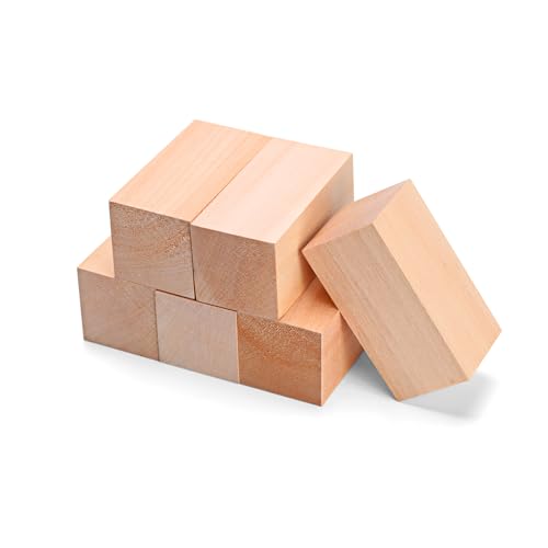 Bloques de Talla de Madera, 6 Piezas Grandes Tacos de Tilo para Tallar, Bloques de Tallado de Madera de Tilo, Bloques Grandes de Talla Natural para Principiantes y Adultos Manualidades, 10x5x5 cm