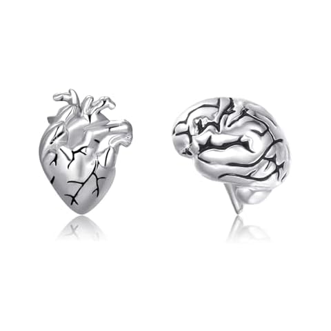 OHAYOO Anatomical Heart Earrings 925 Sterling Silver Gothic Earrings Skull Brain Stud Earrings Halloween Jewelry Gifts for Women Men Cover