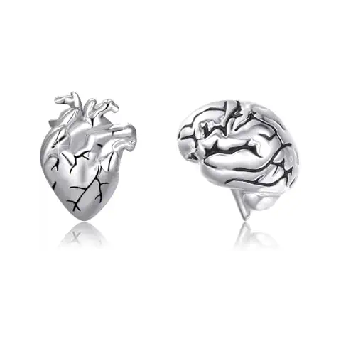 OHAYOO Anatomical Heart Earrings 925 Sterling Silver Gothic Earrings Skull Brain Stud Earrings Halloween Jewelry Gifts for Women Men Cover