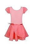 EQSJIU Ballet Dance Dress for Girls Skirted Leotards Ruffle Sleeve 5-6x 6-7 Years Old Hot Pink Rose Red Colorful Sequins Irregular Skirts Bodysuits