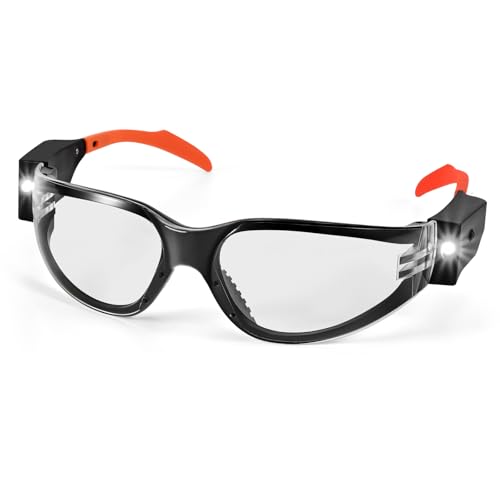 Lampim Safety Glasses with Lights for Mechanics Built-in Rechargeable Lighted LED Safety Glasses Clear Anti-Fog Transparent Lenses Ideal for Auto Repair Under-Hood Tasks & Dark Workspaces
