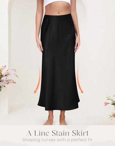 Long Half Slip for Women Under Dress Satin Slip Skirt Extenders Underskirt3