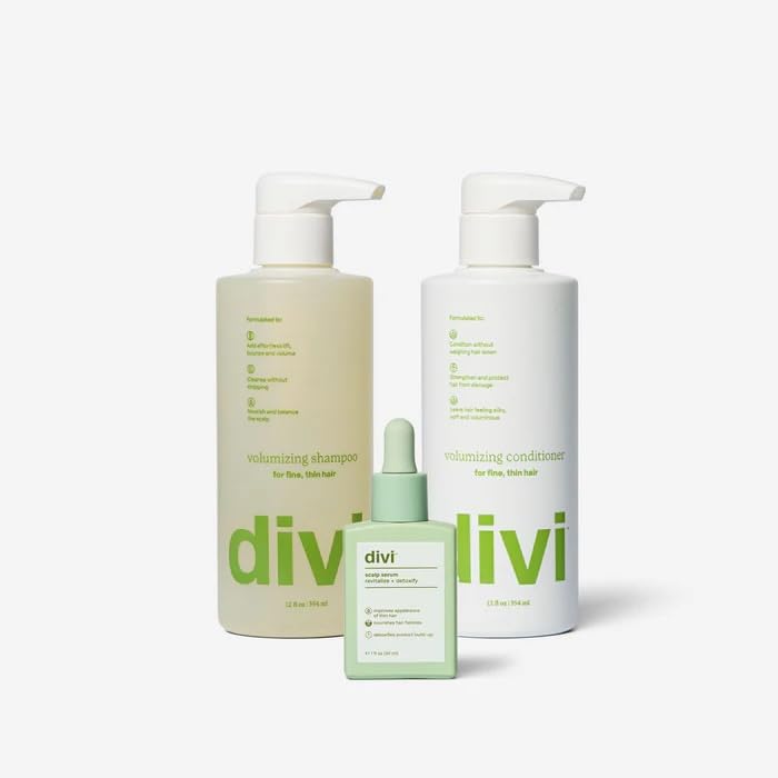 DiviVolumizing Starter Bundle for Women and Men - Includes Volumizing Shampoo, Conditioner, and Scalp Serum for Healthy, Fuller Hair - Lightweight Hair Care for Fine and Thinning Hair, 3-Piece Set