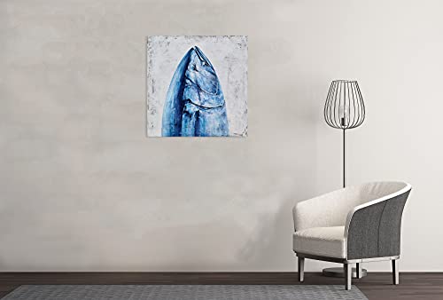 Yhsky Arts Blue And White Canvas Wall Art With Textured Modern Fish Paintings Contemporary Square Coastal Pictures Abstract Aesthetic Artwork For Living Room Bedroom Bathroom Decor #TOP6