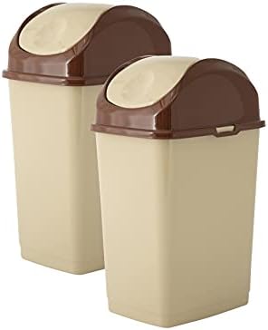 Superio 4.5 Gallon Trash Can with Swing Top Lid, Waste Bin for Home, Kitchen, Office, Bedroom, Bathroom- 18 Qt (White) (Beige/Brown)