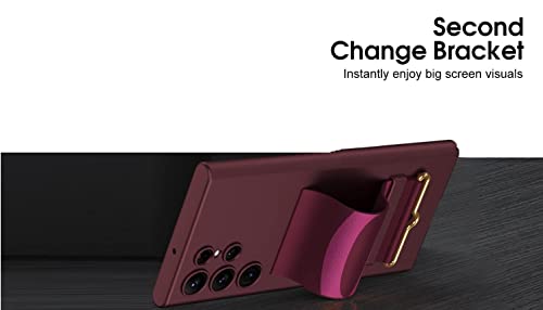 Image of Midkart Leather Wristband Holder Cover Compatible with Samsung Galaxy S23 Ultra Slim Hard PC with Wrist Strap Kickstand Lightweight Case, Burgundy