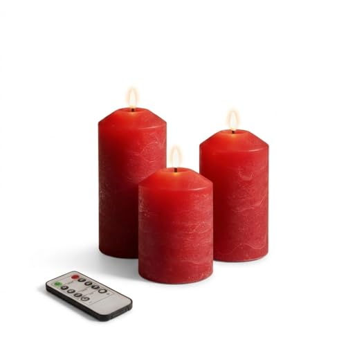 Bougie LED flamme réaliste à piles vacillante rouge minuteur télécommande