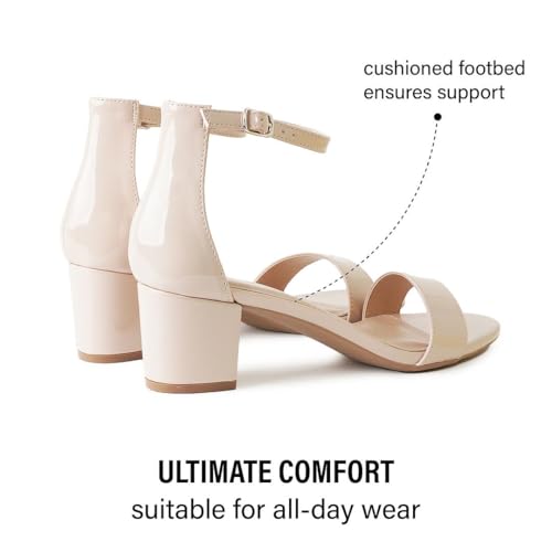 Image of J. Adams Daisy Heeled Sandals - Ankle Strap Low Block, Open Toe Dress Pumps, Chunky Heels - Dressy Shoes for Women - Bridal, Wedding, Summer Sandals