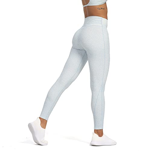 Aoxjox Workout-Leggings mit hoher Taille für Damen, Kompression, Bauchkontrolle, Trinity, butterweich, Yogahose, 66 cm, Hellblauer Punktdruck, Groß Cover