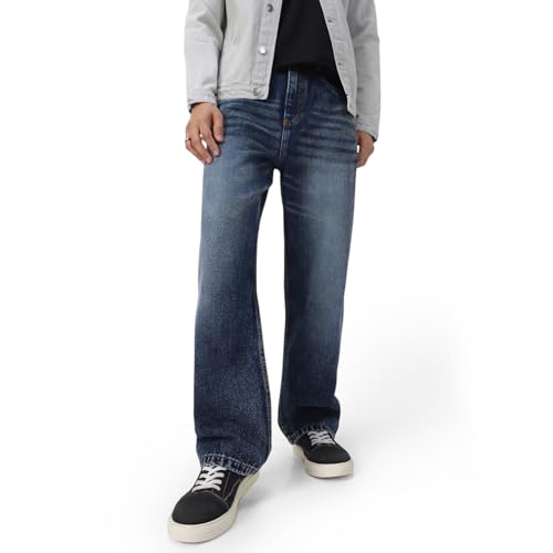 Urbano Fashion Vaqueros holgados para hombre, holgados, lavados, no elásticos, azul oscuro, 34