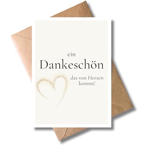 WBdesignz moderne Dankeskarte mit Umschlag - Ein Dankeschön das von Herzen kommt - minimalistische Karte zum Danke sagen Danksagung - Für Frauen Männer Kollegen - Liebe Wünsche mit Herz (DIN A6)
