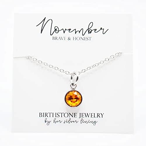 November Birthstone Necklace, Topaz Birthstone Stainless