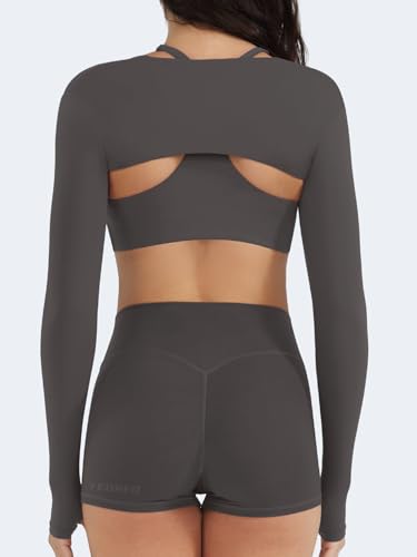Image of YEOREO Women Crop Top Long Sleeve Bolero Open Front Workout Cropped Shirts Sports Shrug