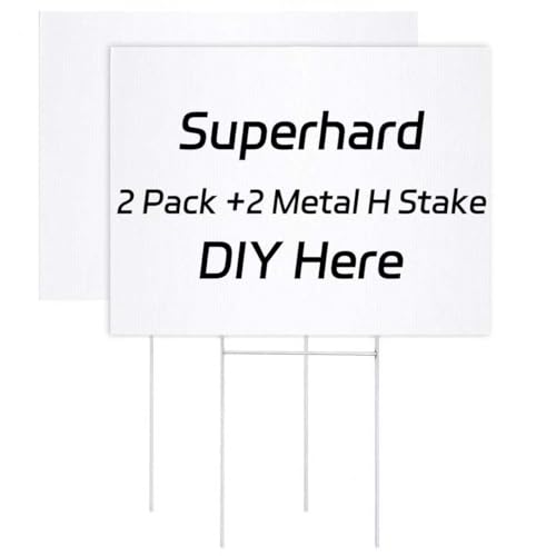 KEPYDRMTF Blank Yard Signs With Stakes 2 Pack 13.5 x 10.5 Inches White Plastic Lawn Signs For Happy Birthday Garage Sale Rent Guidepost Decorations