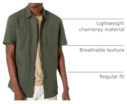 Image of Amazon Essentials Men's Regular-Fit Short-Sleeve Button-Down Chambray Shirt