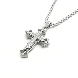 LUSKINNO Collar de cruz de triple capa para hombre y mujer, colgante de crucifijo 3D de acero de titanio con cadena de cable