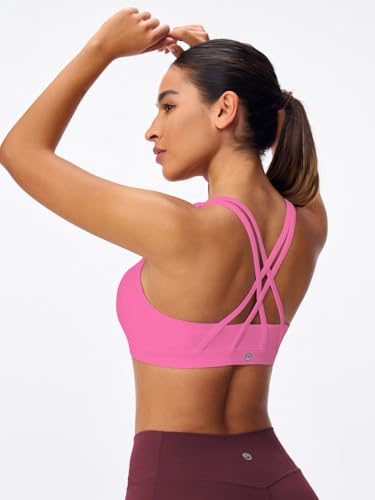 Image of Women's Strappy Sports Bras Light Compression Crop Criss Cross Back Padded Workout Yoga Bra Supportive U Neckline