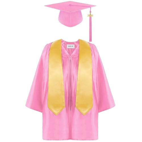 Generisch Talar's - Sombrero de doctor con gorro de graduación, borla de manga larga, uniforme cómodo, unisex, graduados, uniformes escolares, disfraz de graduación para niños y niñas, Color: rosa
