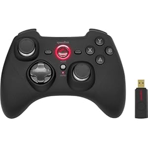 Speedlink RAIT Gamepad Wireless – kabelloser Controller mit Vibrationsfunktion, Dauerfeuer Funktion, für PC/PS3/Switch, gummierte Oberfläche, schwarz