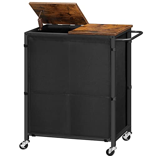 Hoobro Laundry Basket With Lid, 26.4 Gal (100 L) Laundry Hamper With Wheels, Laundry Sorter 2 Section, Removable Bag For Bathroom, Bedroom, Dorm, Laundry Room, Rustic Brown And Black Bf12Xy01 #TOP20