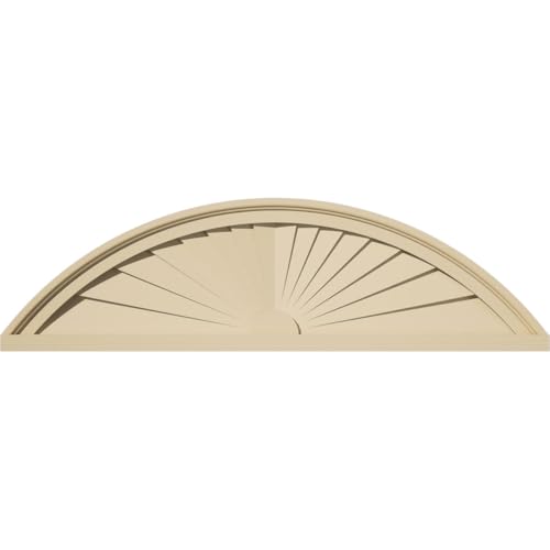 34"W x 9-1/2"H x 1-3/4"P Segment Arch Sunburst Signature Urethane Pediment, Primed Tan