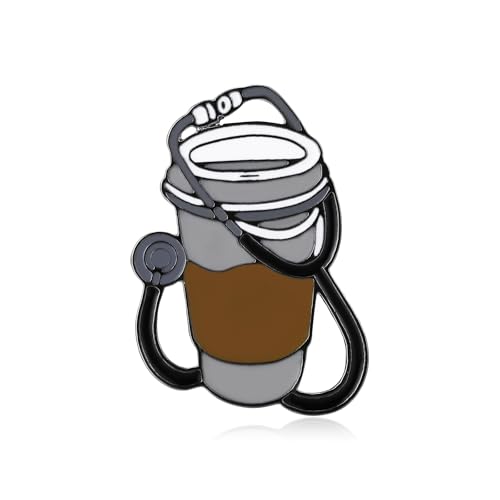 Coffee and Stethoscope Enamel Pin Medical Backpack Lapel Brooch Badge for Doctor Nurse Funny Jewelry Gifts
