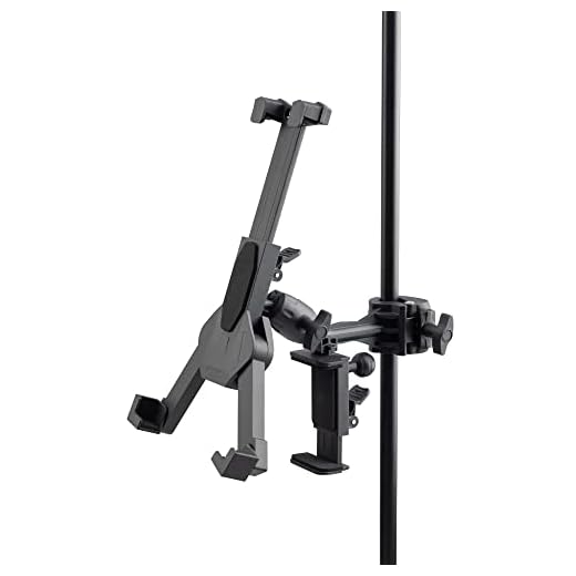 OnStage TCM1500 Tablet/Smartphone Holder (Setup for Tablets, Computers, E-Readers, Smartphones, and Phablets, Clamp Mount, Nonslip Padding, Adjustable Angle and Rotation, External Battery Holder)