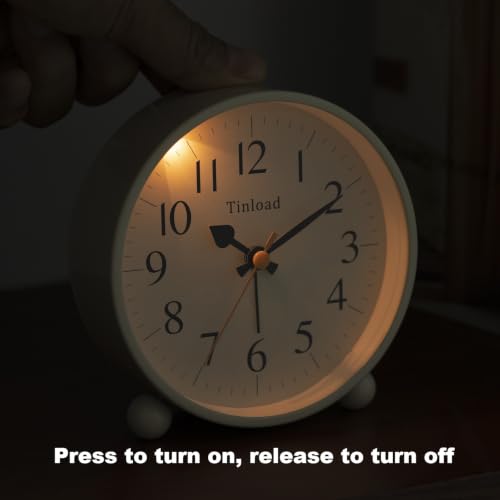 Image of Tinload 4.5 inch Vintage Retro Analog Alarm Clock, Super Silent Non Ticking Small Clock with Manual Light, Snooze, Battery Operated, for Living Room, Bedroom, Bedside, Desk(Cream)