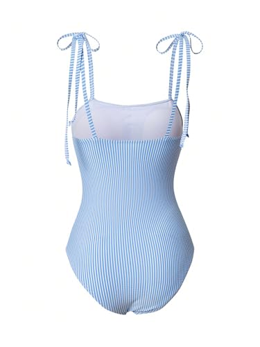 Verdusa Women's Striped One Piece Swimsuit Bow Tie Shoulder Summer Bathing Suit4