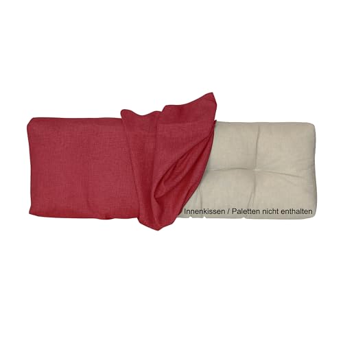 LILENO HOME Palettenkissen Bezug Rot - Ersatzbezug für Rückenkissen 120 x 40 x 16-20 cm - Polster Bezug für Europaletten - Palettenkissen Outdoor Hülle für Palettenmöbel