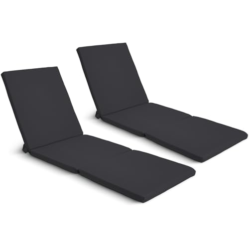 Image of Warmiehomy Sun Lounger Replacement Cushions 2 Packs, 182x58cm Waterproof Recliner Garden Chair Cushions with Anti-slip Strap & Removable Cover, Sunbed Cushion Only for Indoor Outdoor Use(Black)