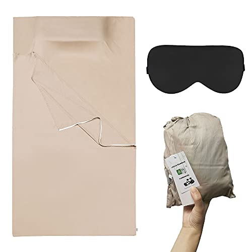 Cozysilk Travel Sheet - 100% Bamboo Travel Bedding for Hotel Stays and Other Travels - Soft Comfortable Roomy Lightweight Sleep Sheet, Sack, Bag, Liner - Pillow Pocket, Zippers, Carry Bag (Tan)