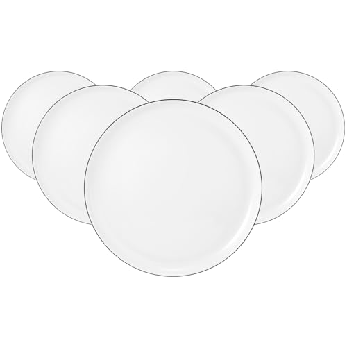 Seltmann Weiden Lido Black Line Speiseteller 6er Set, ø 26 cm, Runder Essteller mit schwarzem Rand, Porzellan